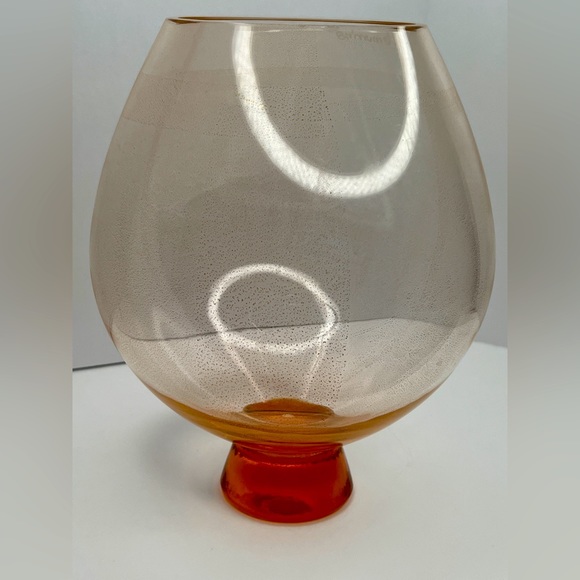 La Murrina Pink & Gold Flecks Glass Vase Brandy Snifter Murano Factory Italy 10” - Picture 9 of 11